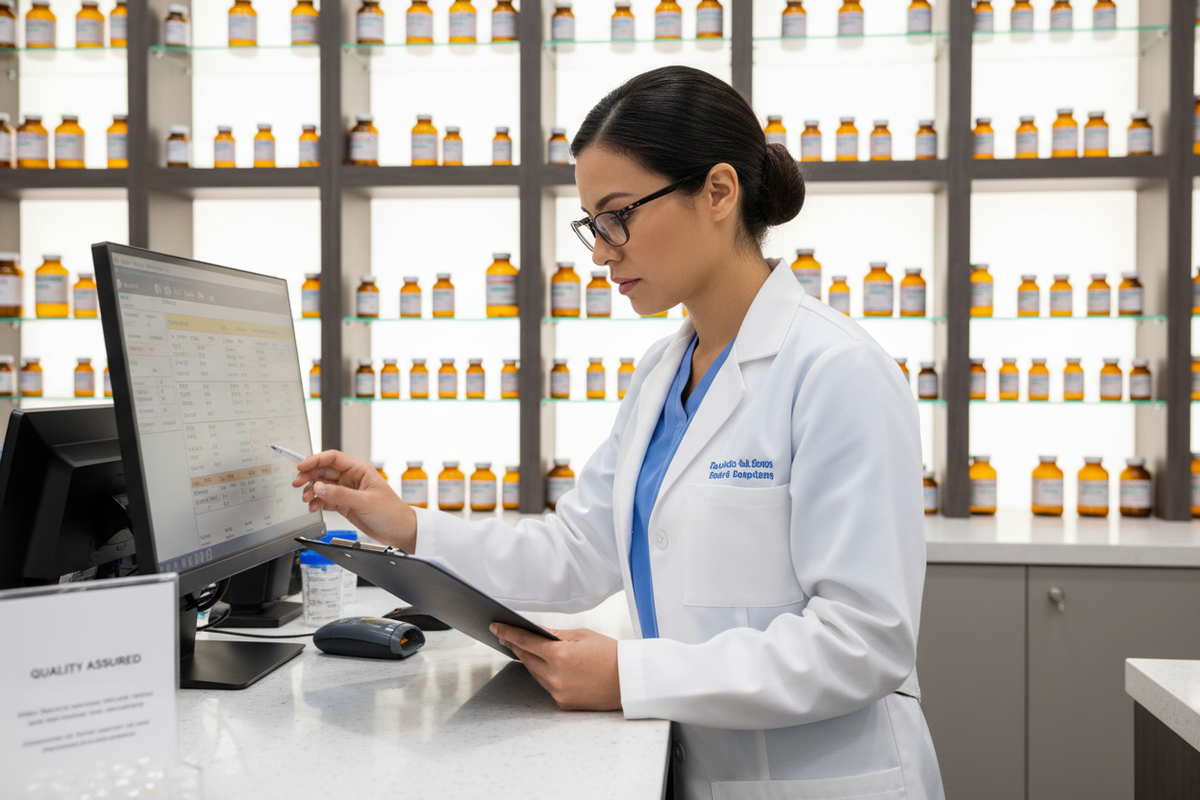 pharmacist checking an order